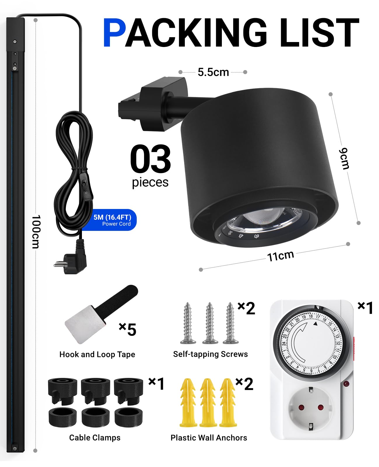 Barrina TR40C Schienen-Pflanzenlampe für Zimmerpflanzen, 120W, 4000K | Vollspektrum, Verstellbarer Abstrahlwinkel (15°–60°), LED-H-Lampen für Zimmerpflanzen, Hoher PPFD, mit Timer, Schwarz