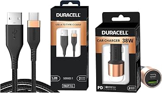 Duracell Car Charger 38 W with Series 1 - A to C Cable - Tablets, Black Price In India