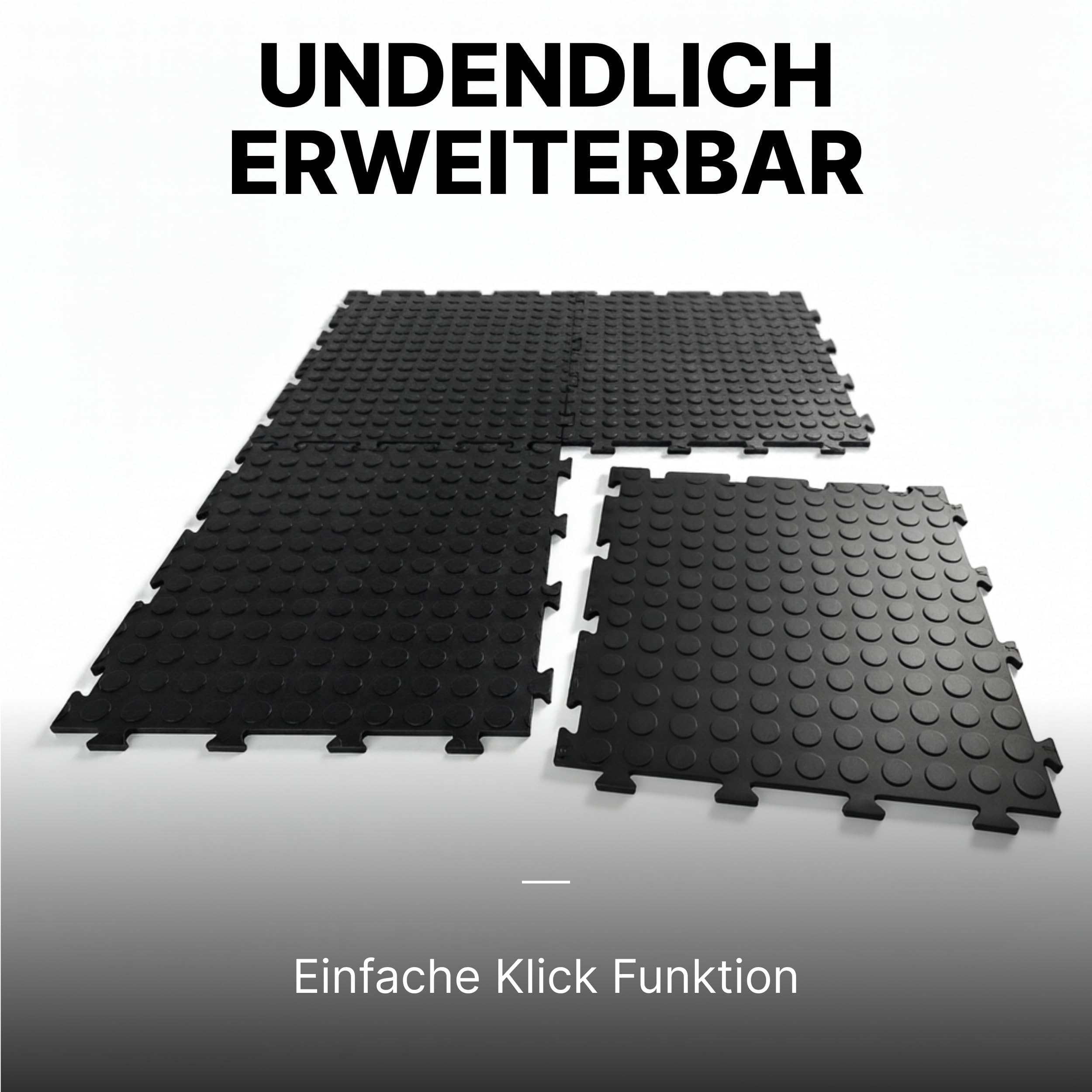 20x Gewerbeboden PVC Fliesen Noppen 48x48cm - VDP I Garagenboden Fliesen I Garagenboden klickfliesen I Garagenfliesen I Industrieboden I Werkstattboden I rutschfest & wasserdicht schwarz