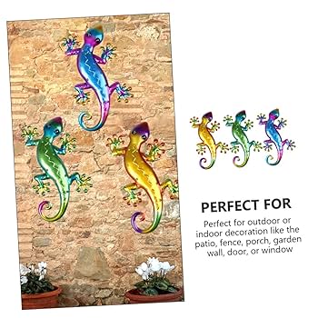 Amazon.co.jp: トカゲデザインのウォールアート 3個 アイアン