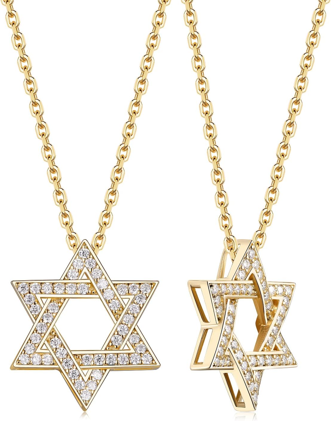 CYW Moissanite Jewish Star of David Pendant Necklace for Women, Really Authentic Solid 925 Sterling Silver, Israel Necklace