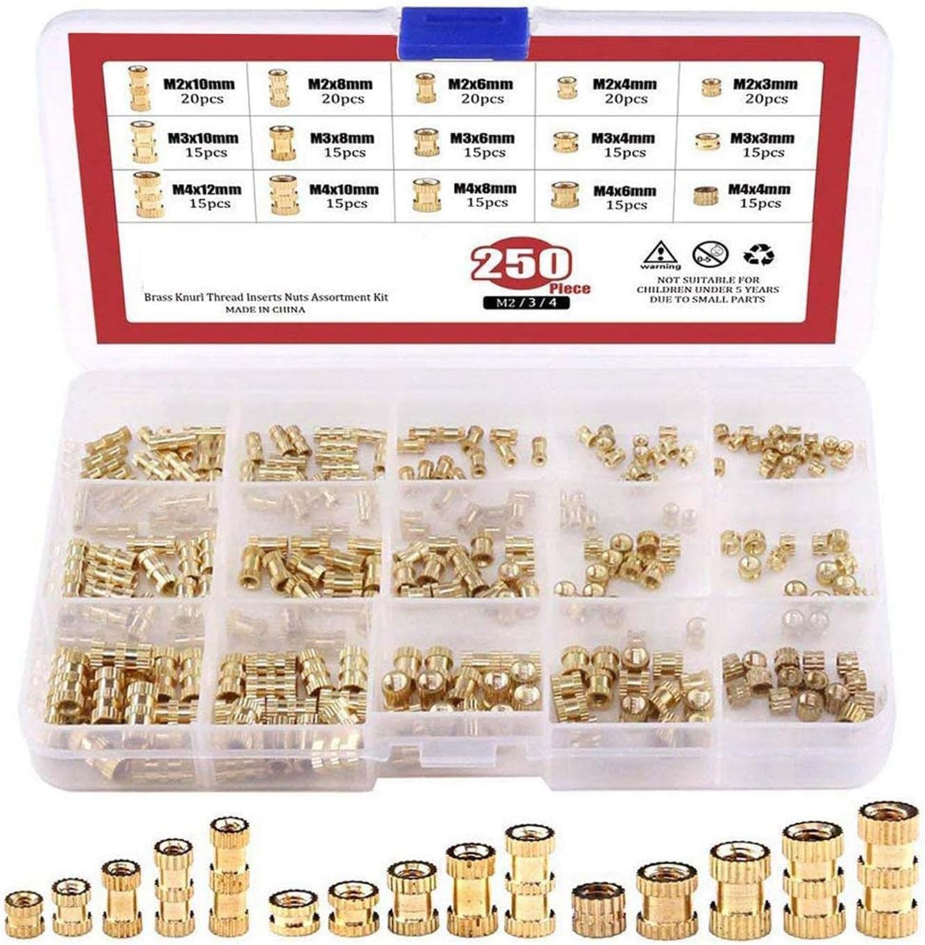 250x M2 M3 M4 Brass Knurled Threaded Insert Embedment Nuts for Daily Repair 3D