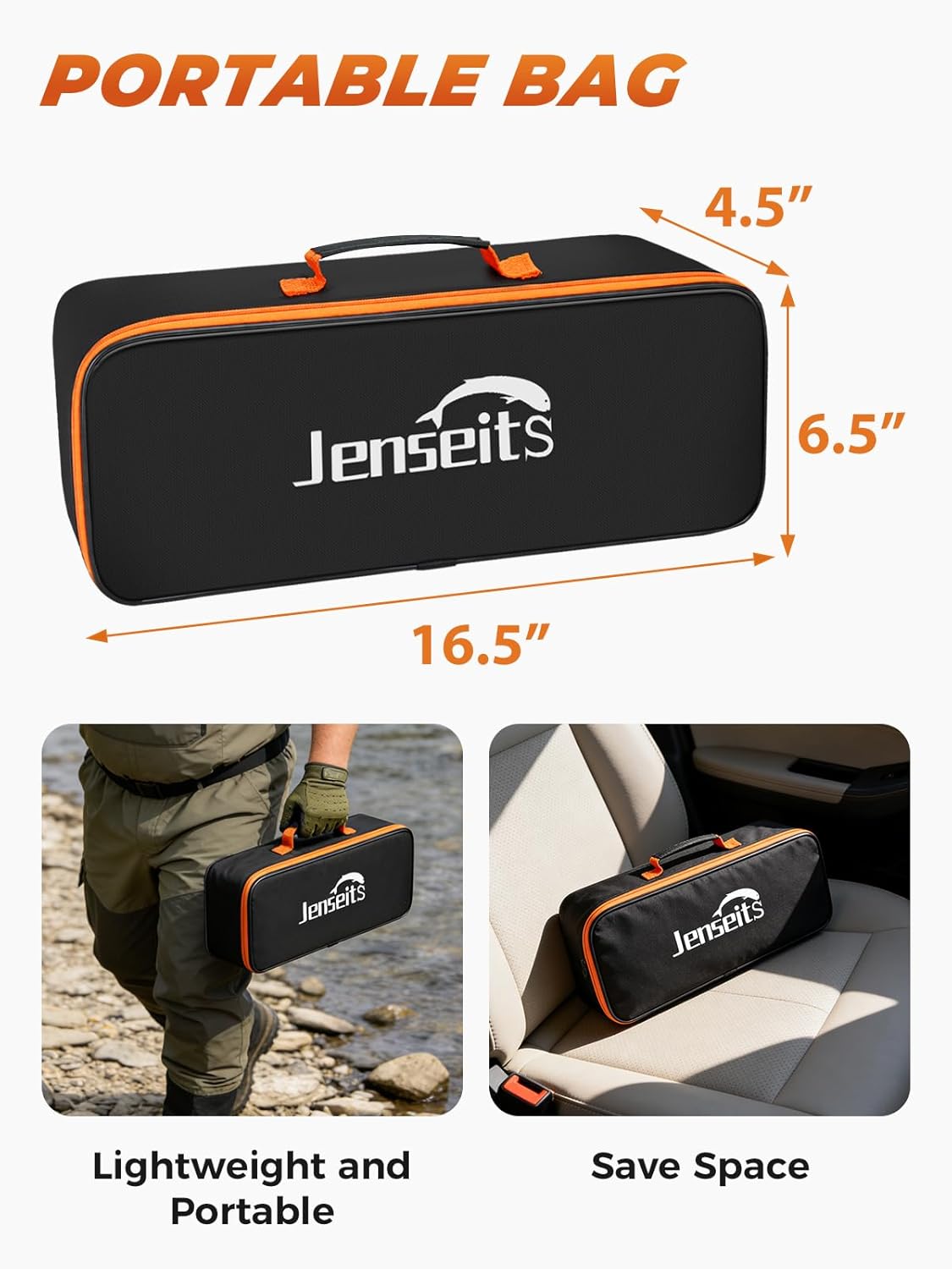 Jenseits Fishing Rod and Reel Combo - Carbon Fiber Telescopic Fishing Pole with Spinning Reel 5.2:1 Gear Ratio - Portable Travel Fishing Kit with Lures, Line & Carrier Bag for Beginner Adults