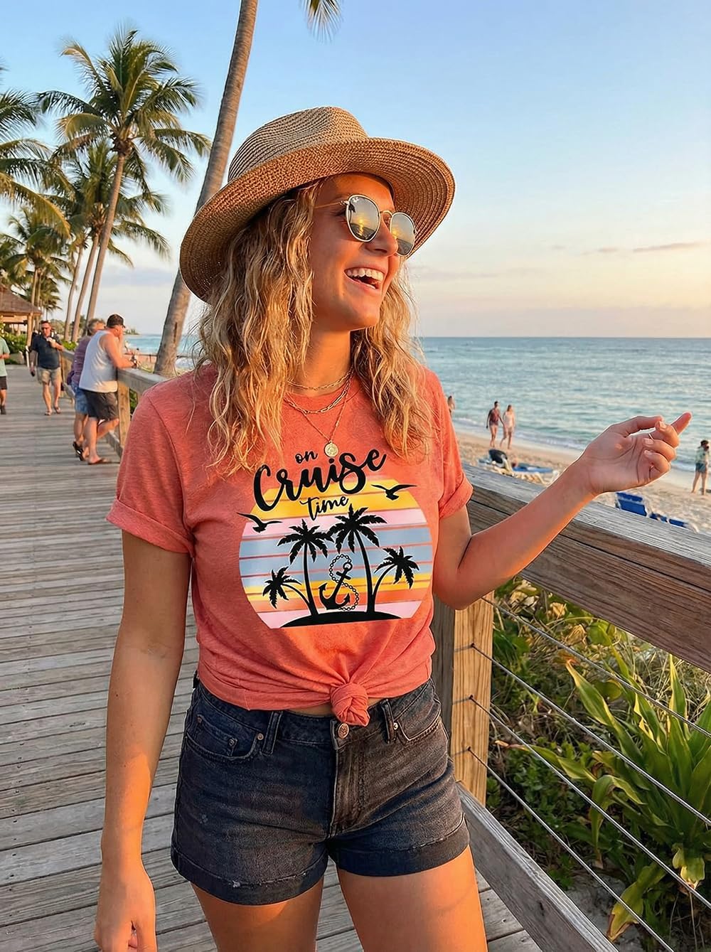 Hawaiian Shirts for Women Palm Trees Beach Graphic Tee Tops Summer Vacation Short Sleeve Tshirt Tops - Image 5