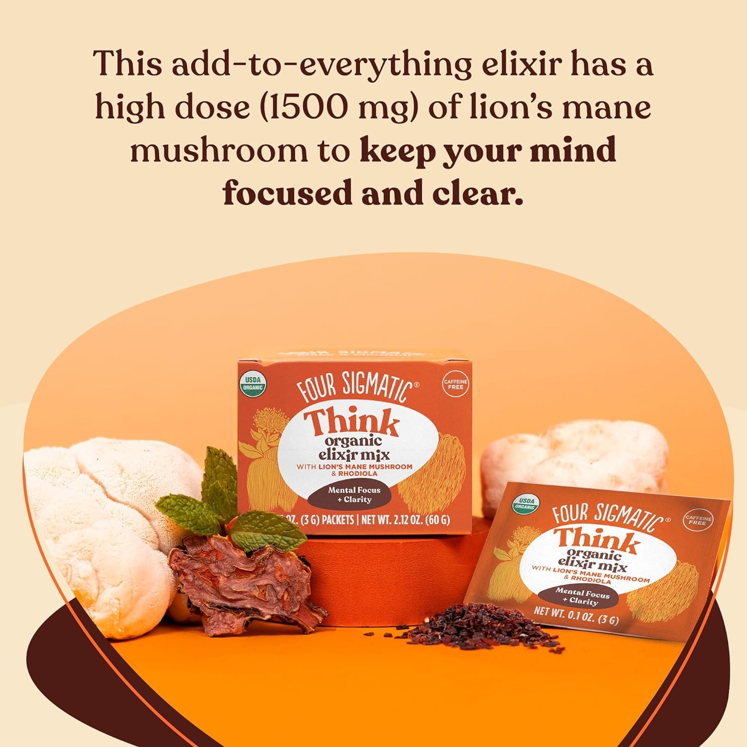 Four Sigmatic Lion's Mane Focus Elixir Mushroom Coffee Alternative | Organic Lion's Mane Mushroom Powder,Rhodiola & Rose Hips | Immune & Memory Support-| Paleo-|,20 Count (Pack of 2)