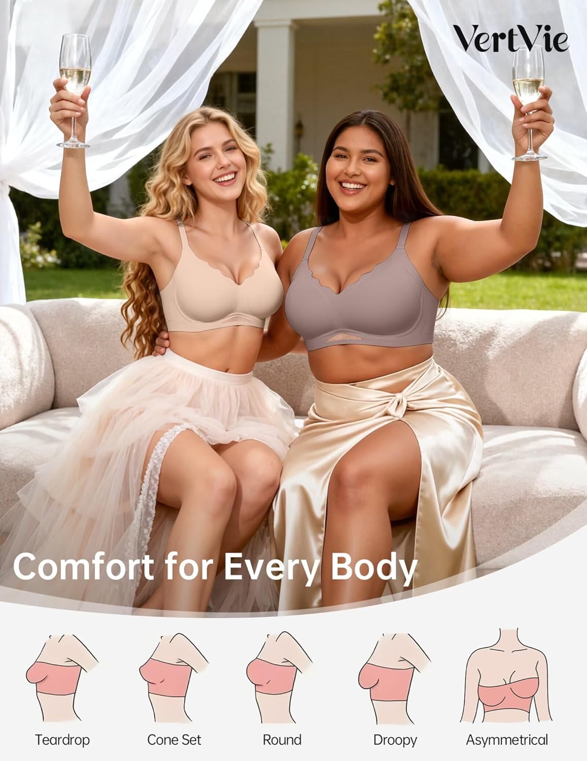 Vertvie Bras for Women Wireless Comfortable Push Up Bra Scalloped Seamless Full Coverage No Underwire Supportive T Shirt Bras - Image 6