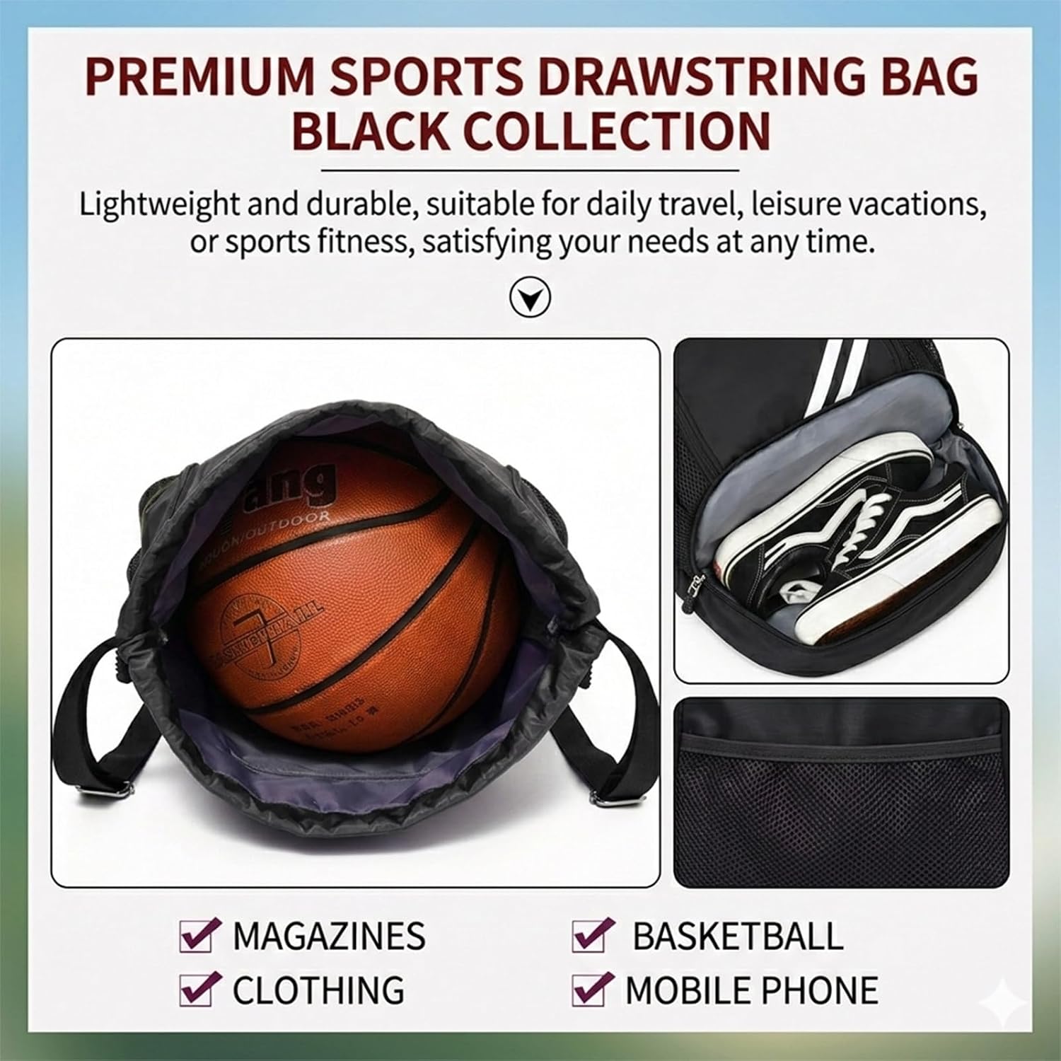 Soccer Backpack with Shoe Compartment - Water Resistant Gym Bag for Basketball, Volleyball and Football - Includes Extra 210D Oxford Storage Bag - Large Sports Cinch Sack for Men, Women and Youth