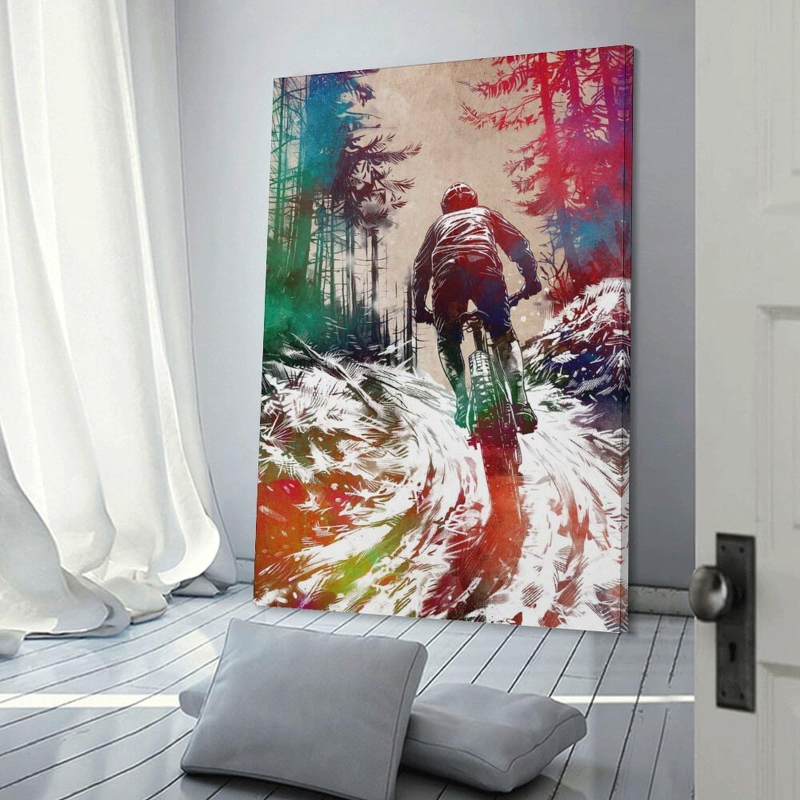 Junmoney Mountain Biking Art Canvas Art Print, 12x18inch(30x45cm), for Home Walls, Creative Rooms Or Shared Spaces, Decorative Artwork with Broad Appeal