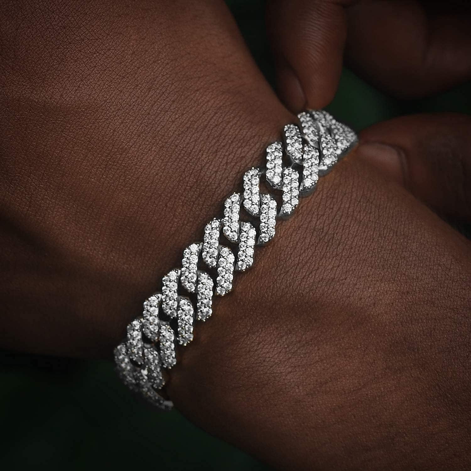 12mm Real 18K or White Gold Plated Diamond Iced Out Cuban Link Chain or Bracelet Hip Hop Miami Necklace Prong-Setting Choker for Men Women - Image 3