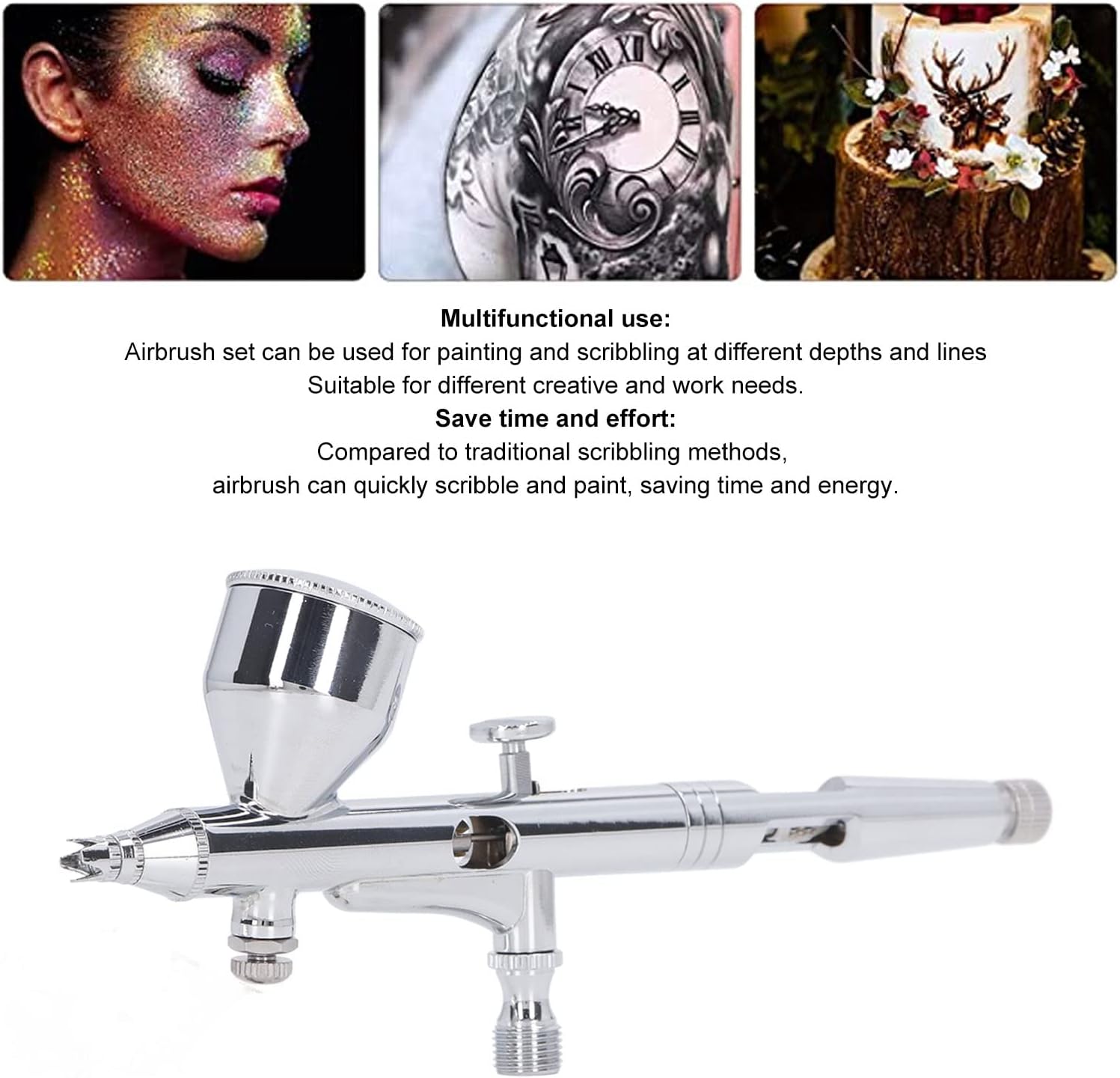 Stainless Steel Airbrush Kit, Spray Gun Kit for Artwork Model Spraying, Multifunctional Portable DIY Accessories with Adjustable Air Paint Ratio, Durable Tool for Artists and Hobby