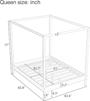 Merax Queen Size Canopy Bed with Four Posters, Wooden Platform Bed Frame & 8.3 Storage Space Under Bed, Solid Wood Slats Support, No Box Spring Needed, Easy Assembly, Natural