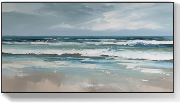 UYLHJKLZ 3D Ocean Waves Textured Oil Painting Abstract Blue Sea Home Decor Art Fashion Wall Decor Impressionist Art Living Room Decor Art,Unstretched,Frameless,91X182cm 36X72Inches