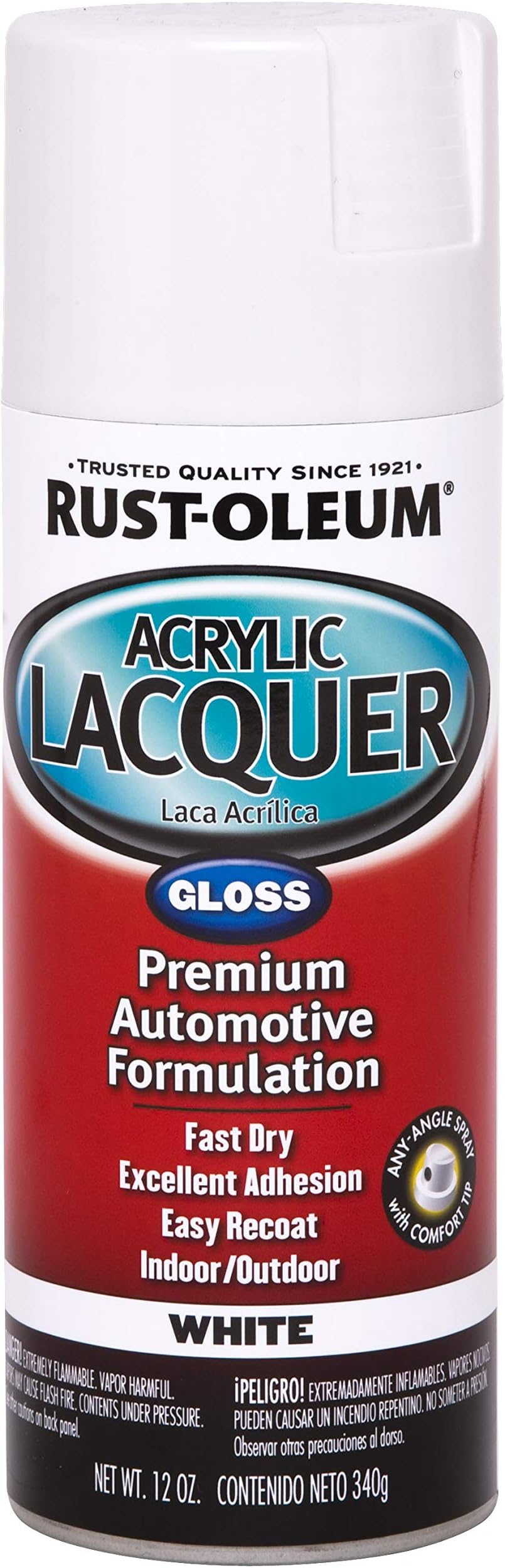 Rust-Oleum 253364 Automotive Acrylic Lacquer Spray Paint, 12 oz, Gloss White, 11 Fl Oz