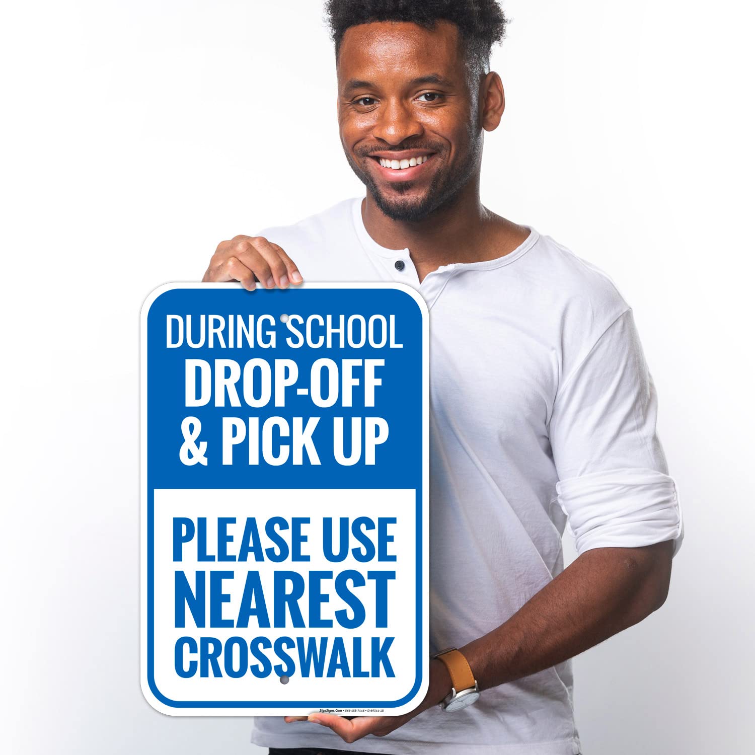During School Drop Off and Pick Up Please Use Nearest Crosswalk Sign, (SI-69344) 12x18 Inches, Rust Free .063 Aluminum, Fade Resistant, Made in USA