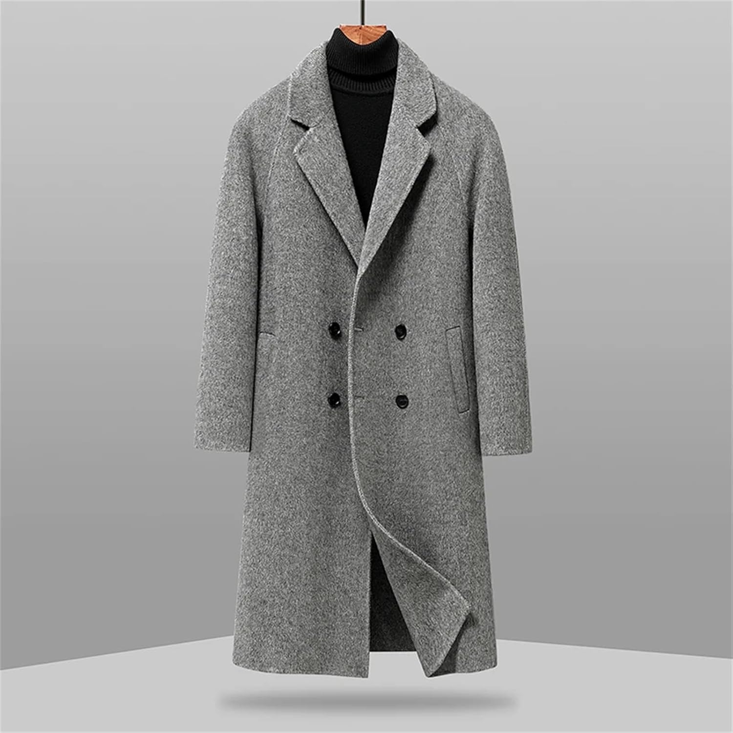 Men's Mid-Length Woolen Coats Winter Business Casual Loose Warm Overcoat Outwear Solid Color Wool Jackets