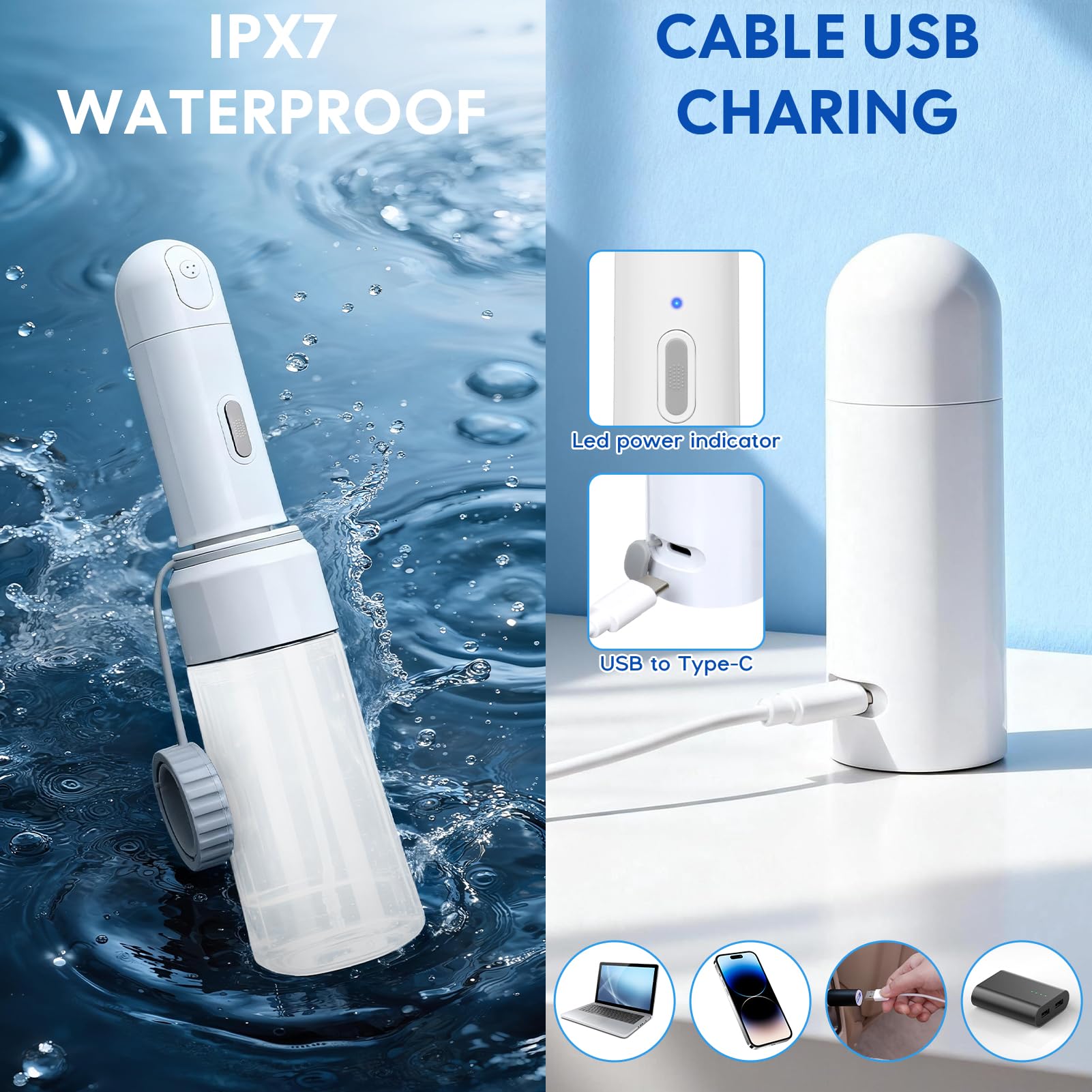 Przenośny bidet podróżny, elektryczny spryskiwacz bidetowy 350 ml, wodoodporny i ładowany IPX7, mini bidet toaletowy, elektryczny ręczny spryskiwacz bidetowy, osobisty bidet podróżny do higieny