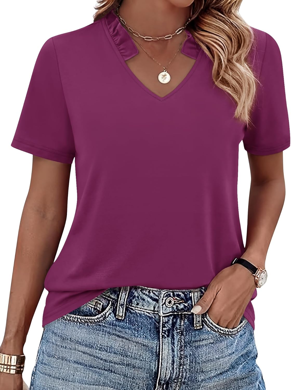 Kistore Womens Summer Tops Short Sleeve V Neck Casual Shirts Beach Vacation Dressy Work Blouses - Image 3