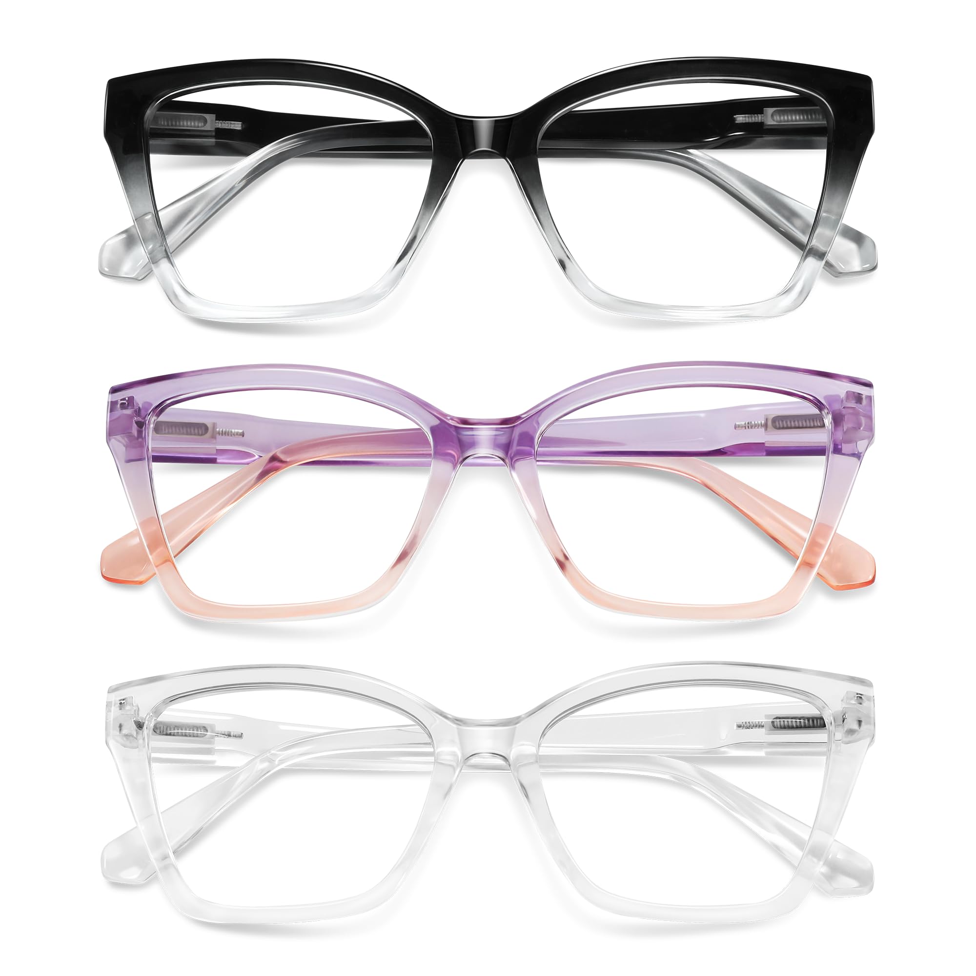 resjok Oversized Reading Glasses for Women-3Pack Blue Light Blocking Cat Eye Readers Spring Hinge Fashion Eyeglasses(Mix2, 3.5x)