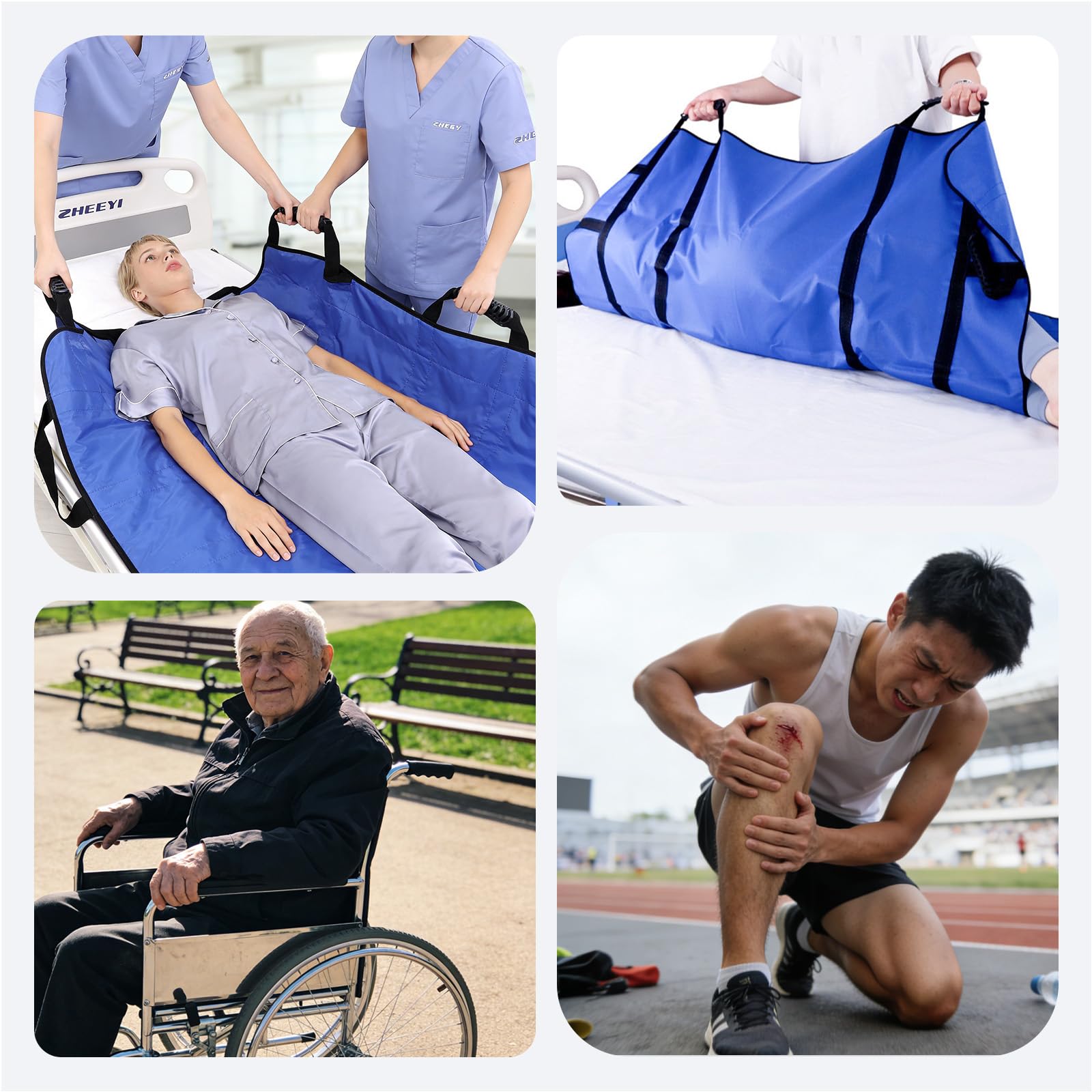 Paño deslizante para cama postrada, tabla de transferencia para levantadores de pacientes, 120 x 100 cm, para personas postradas en cama con 8 asas, color azul