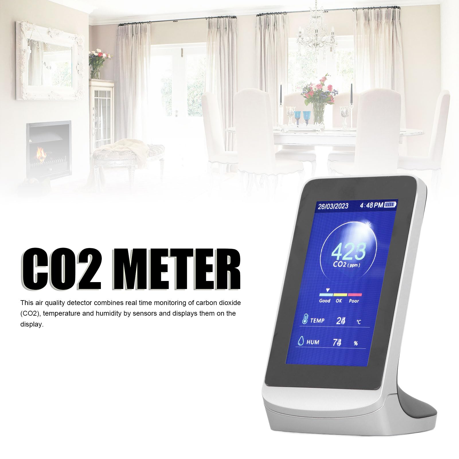 Monitor de calidad del aire de CO2 con sensor infrarrojo NDIR, batería de 3000 mAh y pantalla LCD de 4,3 pulgadas, un detector de dióxido de carbono 3 en 1 para la