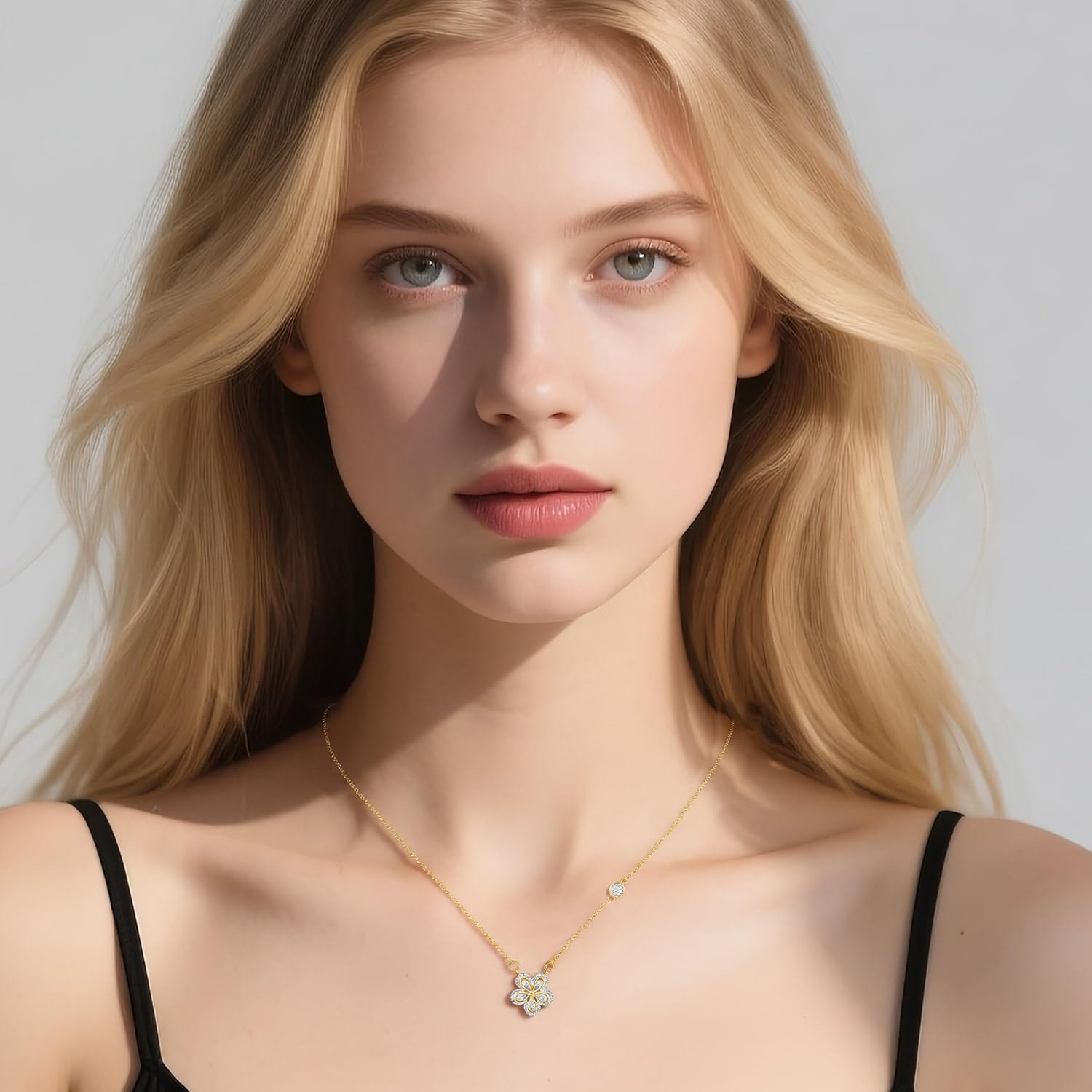 Reffeer Solid 925 Sterling Silver Dainty Flower Choker Necklace for Women Teen Girls CZ Flower Pendant Necklace