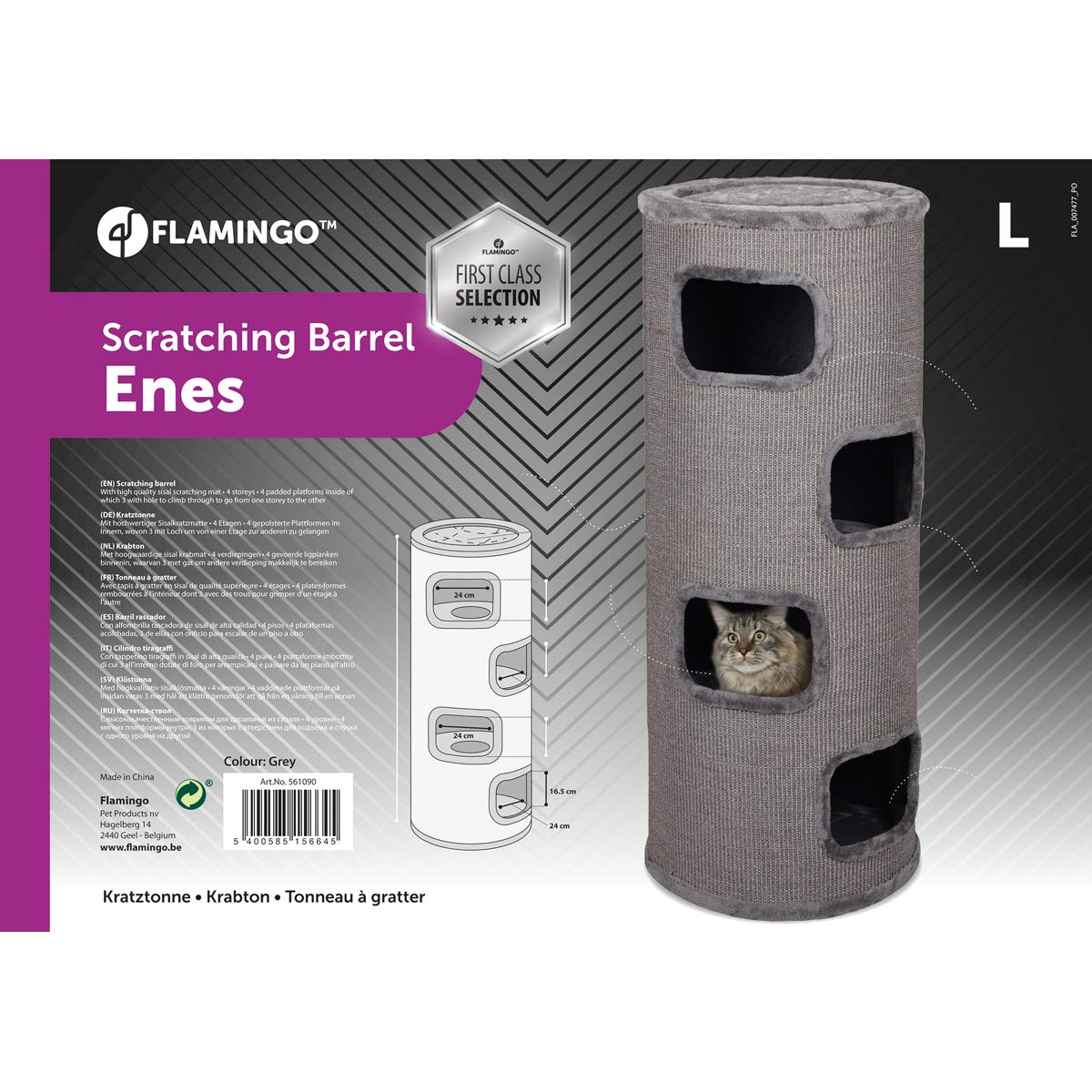 griffoir pour Chat – Tonneau à Gratter pour Chat - Flamingo Enes L - 120 cm – Ø 50 cm - Gris