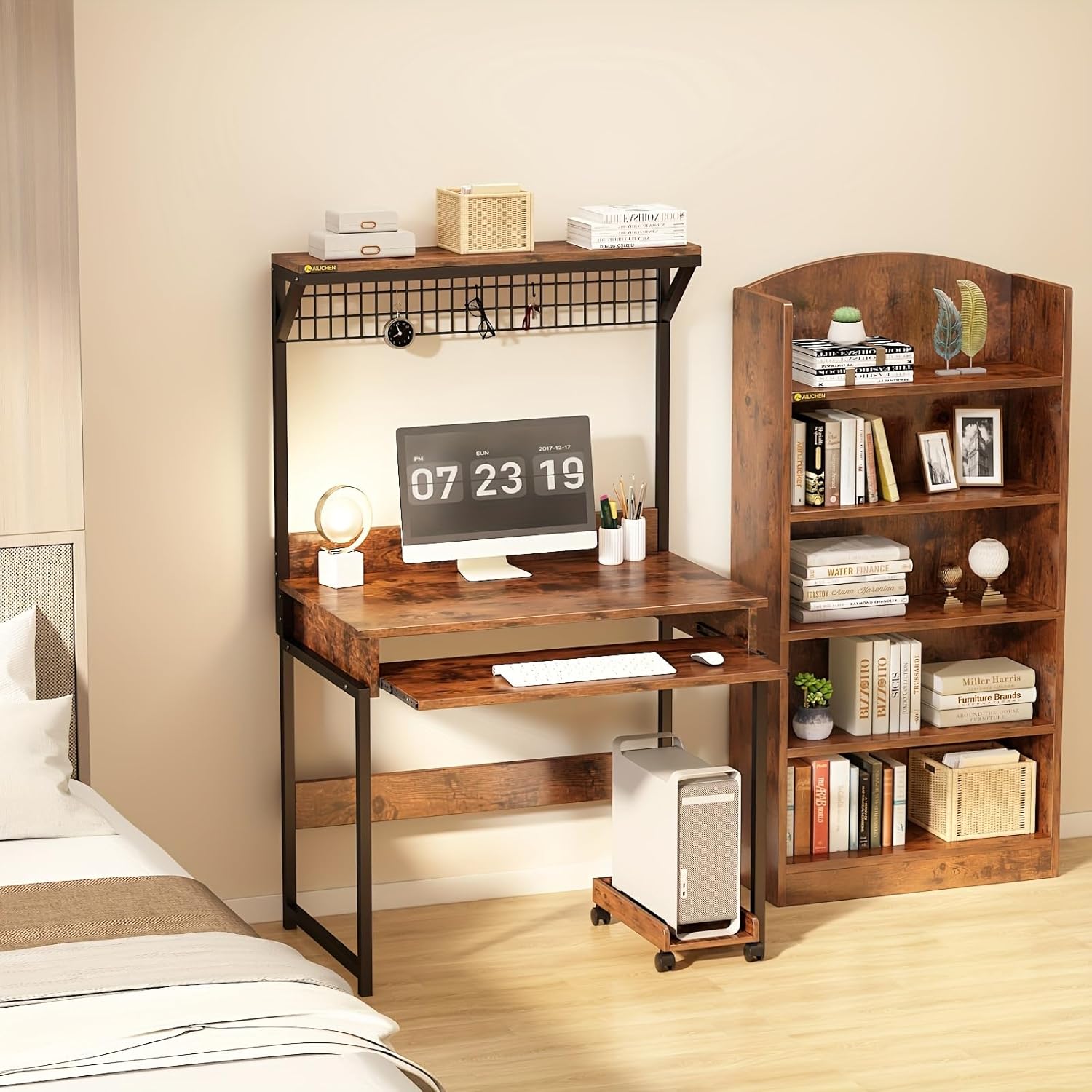 Computer Desk with Keyboard Tray and Storage Shelf, 31.5 Inch Office Desk with Computer Tower Stand, Home Office Desk for Small Space, Writing Table Workstation, Rustic Brown (Rustic Brown)