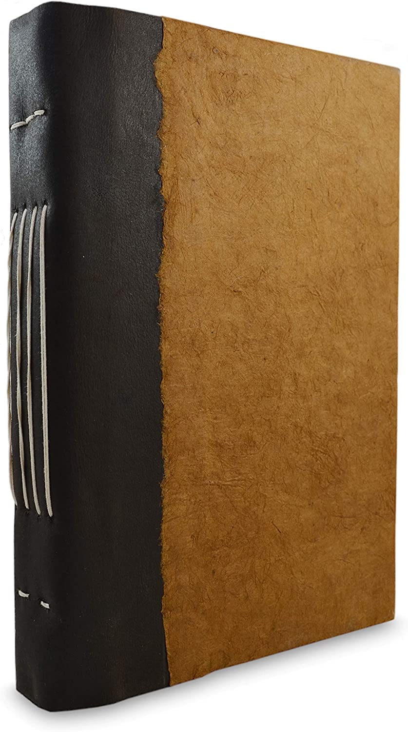 Carnet en cuir du Népal 15x22 cm avec papier fait main terracotta