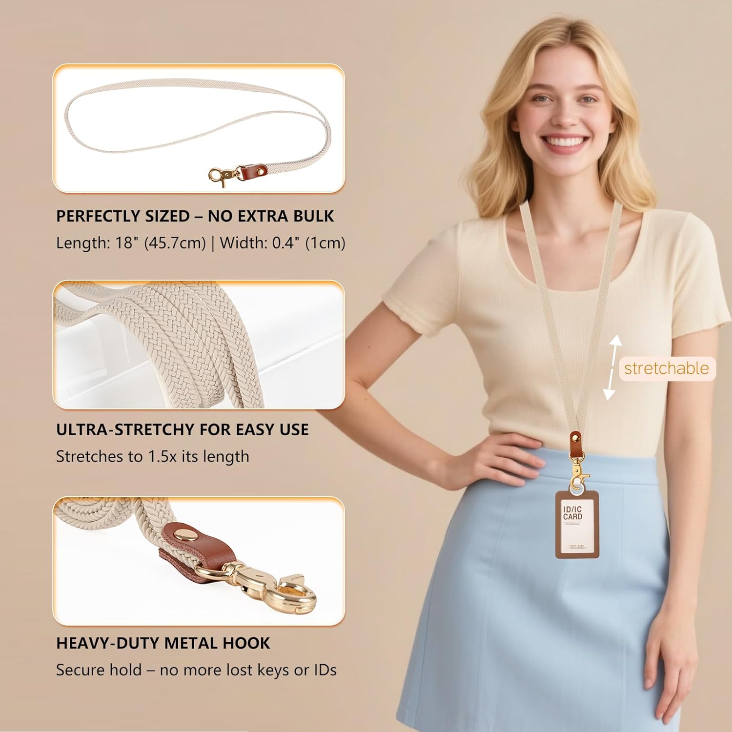 lanyard for keys,stretchy lanyards for teachers, thin lanyards for id badges, neck badge lanyard for women/men - Image 4