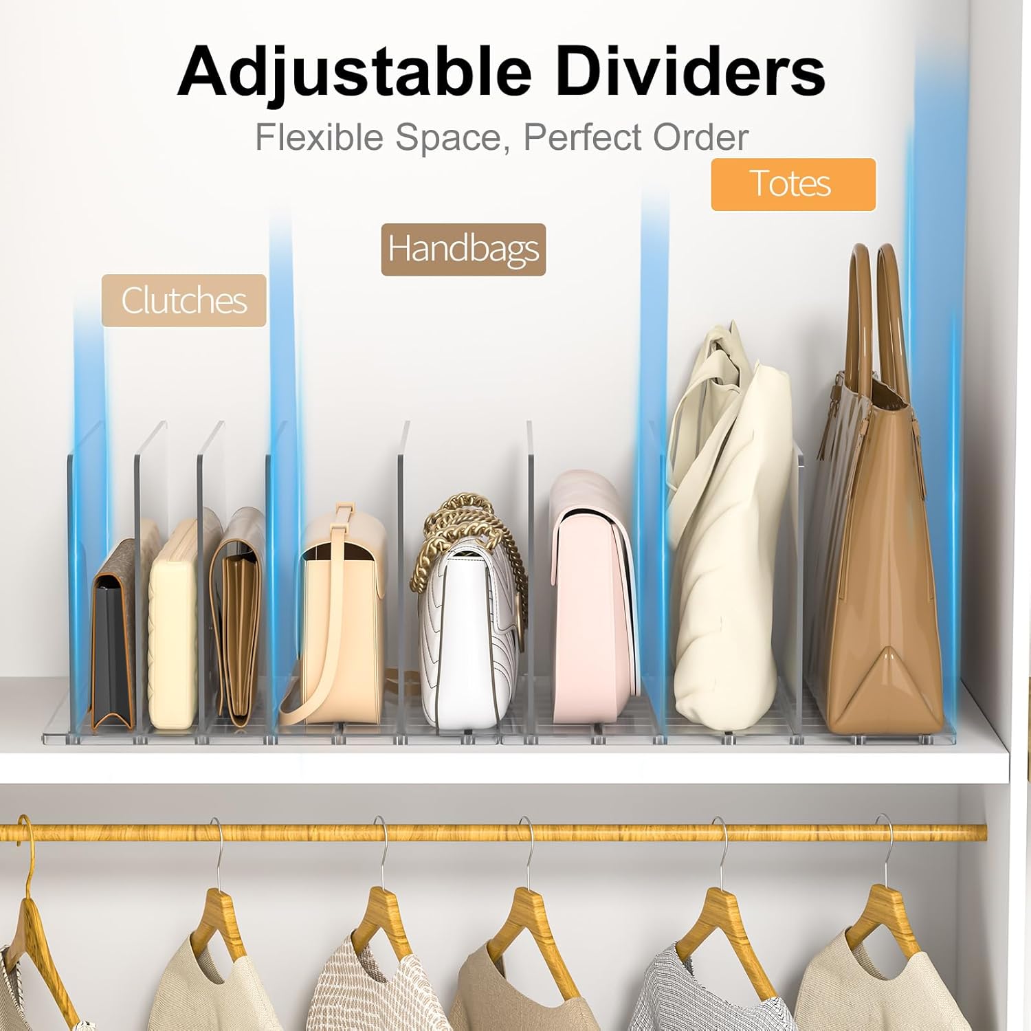 Bag Purse Organizer for Closet: Shelf Dividers Adjustable Acrylic Handbag Storage - Plastic Closet Organizers and Storage for Clutches - Keep Carteras & Pocketbook Upright - Image 4