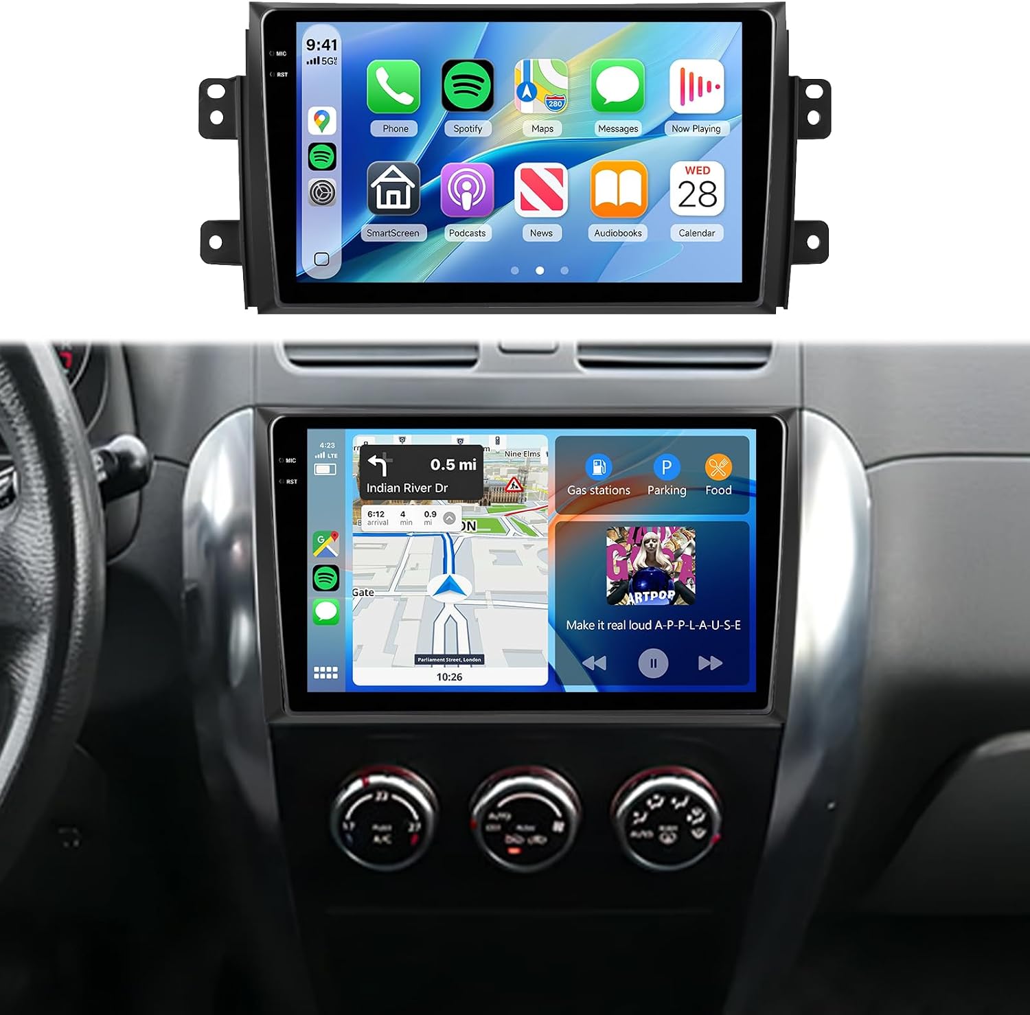5Ghz WiFi Car Stereo Radio for Suzuki SX4 2006-2013 Support Wireless Carplay Android Auto 9'' HD 1080P Touchscreen with Android 15 GPS Navigation EQ AHD Backup Camera FM/RDS Radio SWC 2G+64G