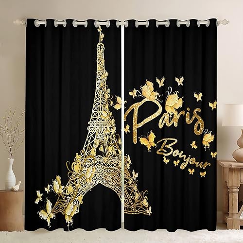 Cortinas de la Torre Eiffel de París, para dormitorio, sala de estar, para niños, niñas, con mariposa, decoración de escena de ciudad famosa, 42