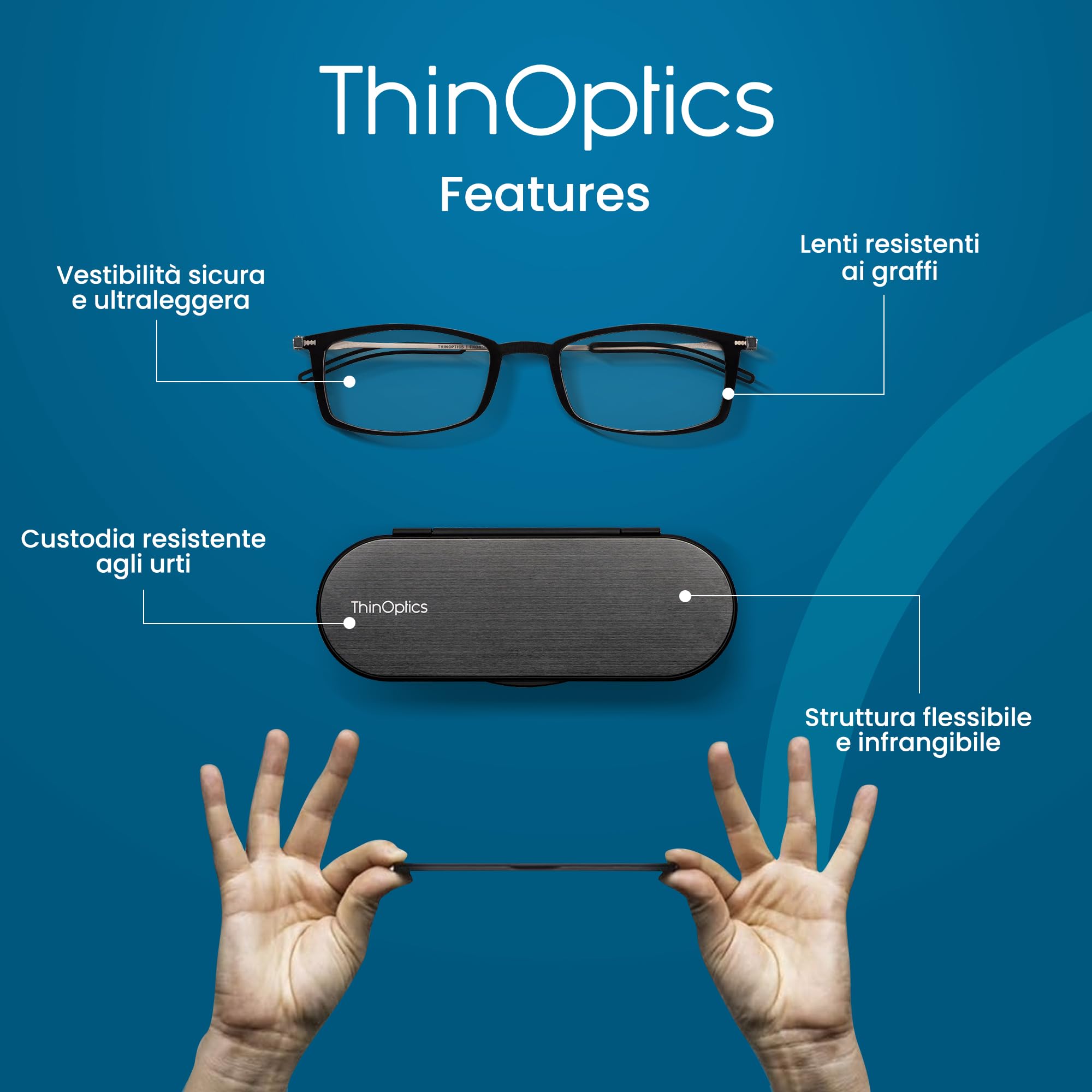 ThinOptics Occhiali Lettura Luce Blu, Custodia Magnetica Milano, Pieghevoli | Occhiali con blocco della luce blu per computer e schermi, uomo e donna, ultra sottili e leggeri, per ufficio e smart working