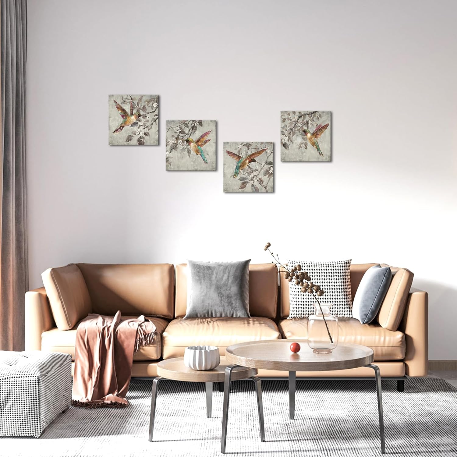 sechars Birds Canvas Wall Art Decor Hummingbirds Painting Prints Vintage Hummingbird Floral Picture Framed Artwork for Bedroom Kitchen Decorations (Small)