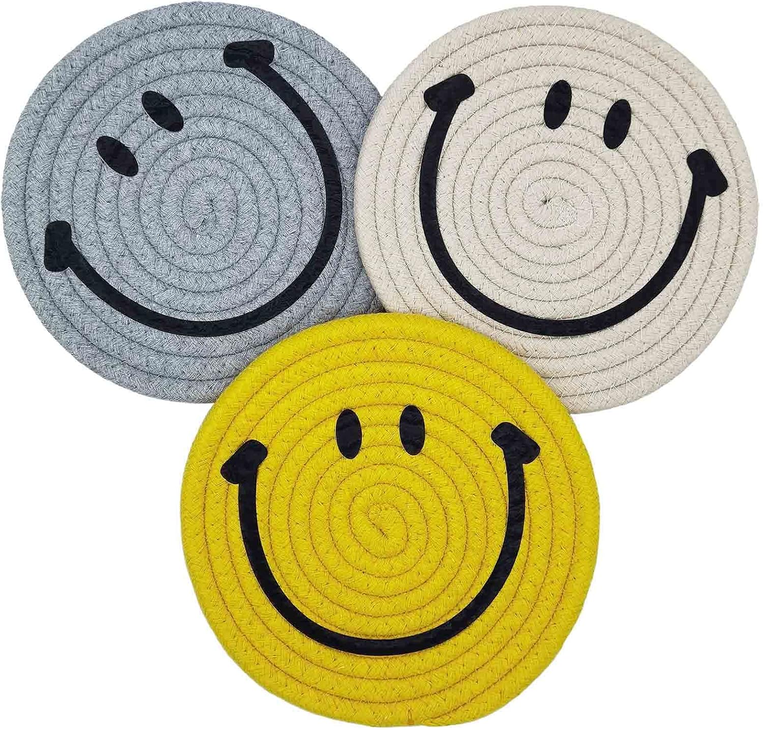 100percent Pure Cotton Thread Weave Potholders for Countertop and Table 3 Pack Spoon Rest Hot Pots and Pans Heat Resistant Yellow White and Gray 7.09 x 7.09 x 0.31 inches