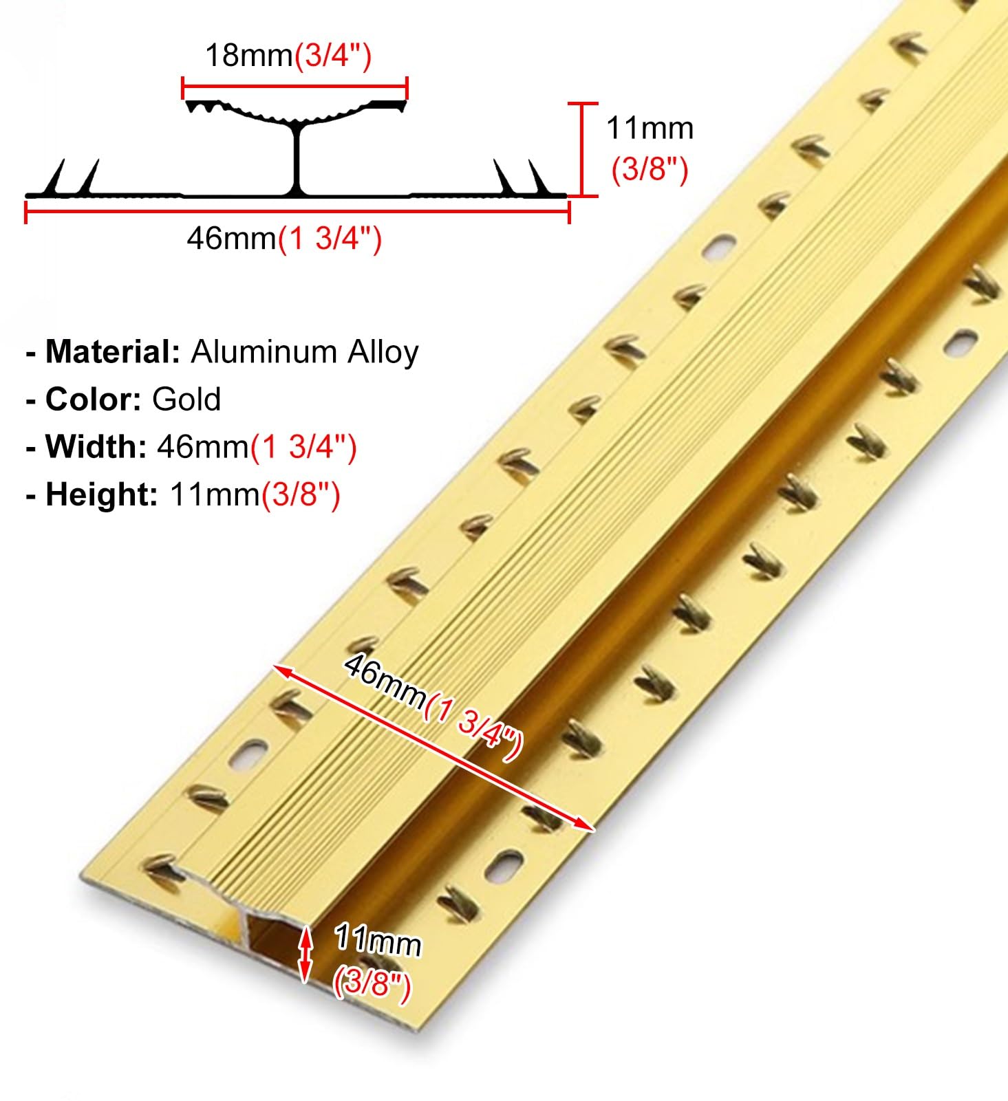 barre de seuil Bande de Transition de Sol en Moquette Sans Couture, Barre de Transition Lisse pour Tapis Double pour Porte/Salon, Bordure de Tapis Joignant Les Garnitures Décoratives(Gold,1.3m(51in))