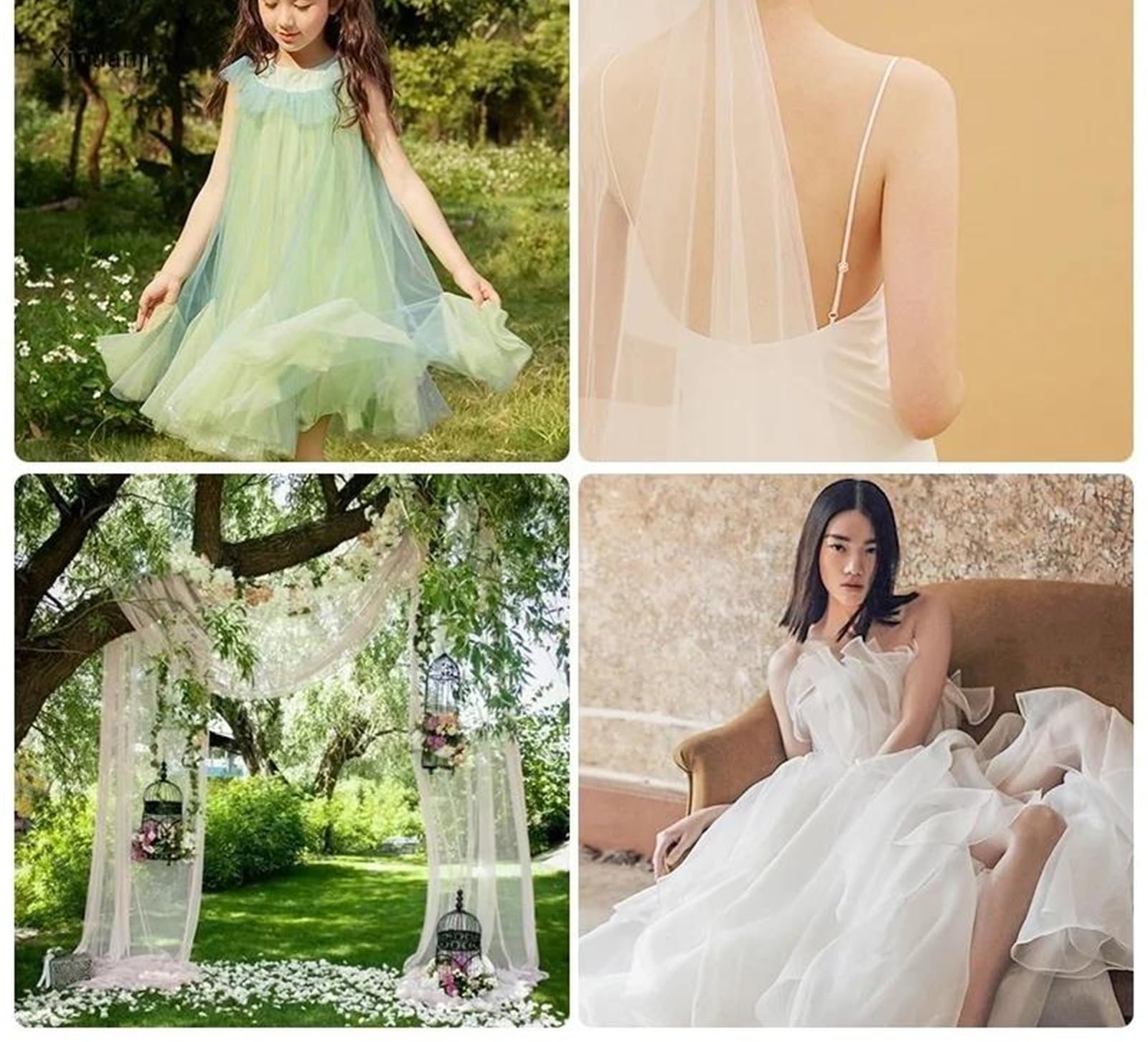 Tessuto Chiffon di Poliestere a Maglia Morbida e densa, Larghezza 150 cm, Materiale Leggero for Cucire Abiti da Sposa(11,300x150cm)