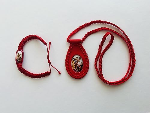 Set de San Miguel Arcangel Pulcera y Escapulario Tejido de Hilo