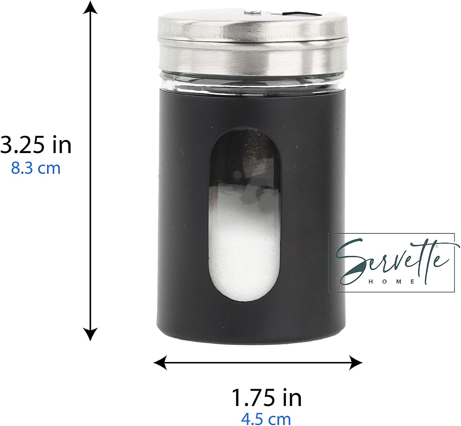 Black Salt Pepper Shakers Retro Spice Jars Glass - Set of 5