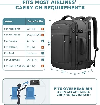 AREYTECO Large Travel Backpack, Carry on Backpack, 40L Expandable Airline Approved Travel Backpack for Men & Women, 17.3 inch, Travel Backpacks