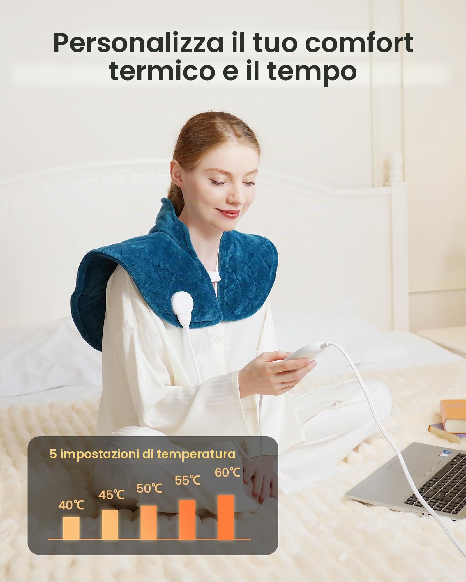 Cuscinetto Riscaldante Ponderato per Collo, Spalle e Schiena,1170G - Sollievo dal Dolore alla Schiena, Cuscinetto Riscaldante con 5 Impostazioni di Calore e 4 Timer con Spegnimento Automatico, Idee Re