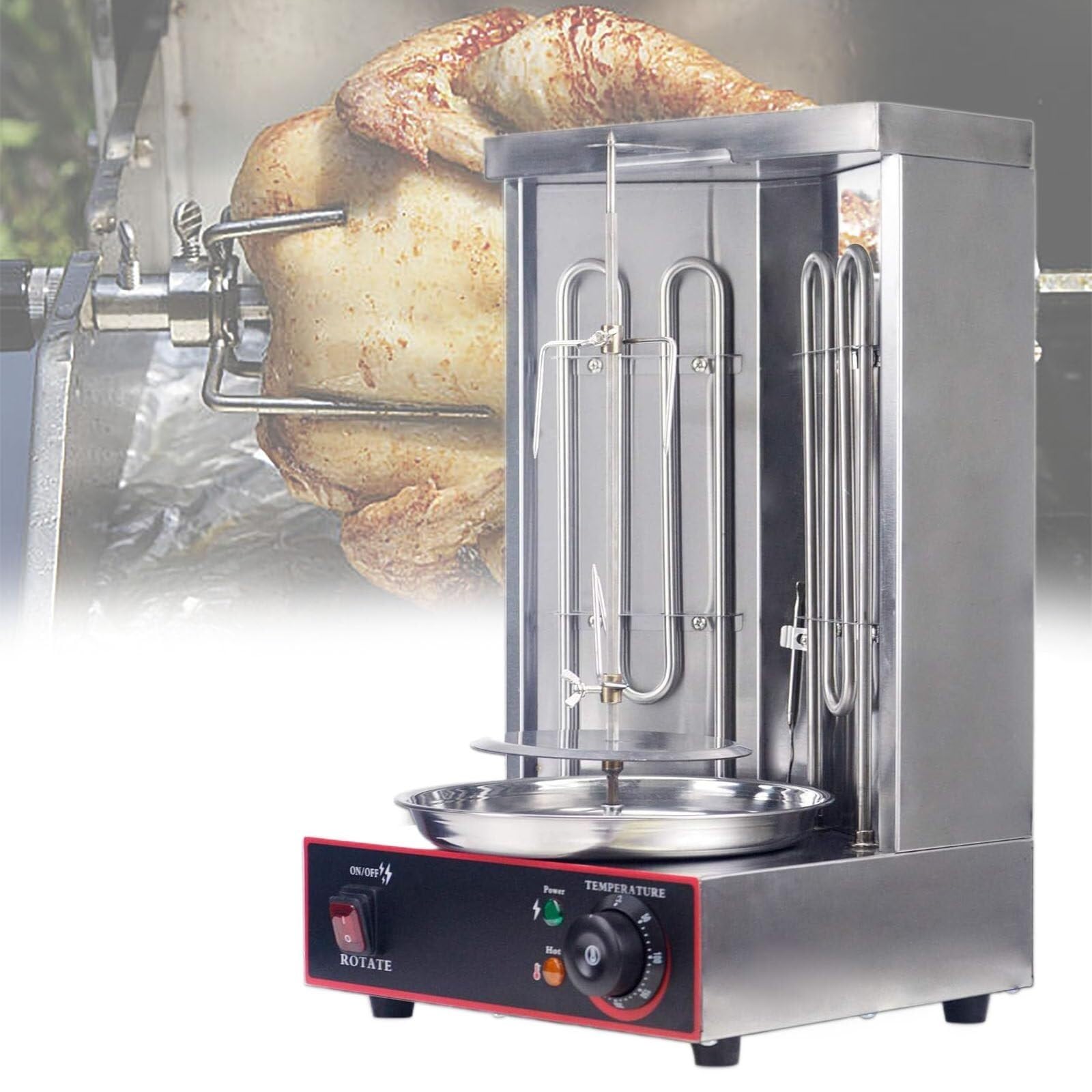 Griglia for girarrosto da banco Kebab Girarrosto Verticale Pollo Turco Doner Kebab Broiler con 2 Tubi di Riscaldamento, for la Cucina del Ristorante di casa(220V)