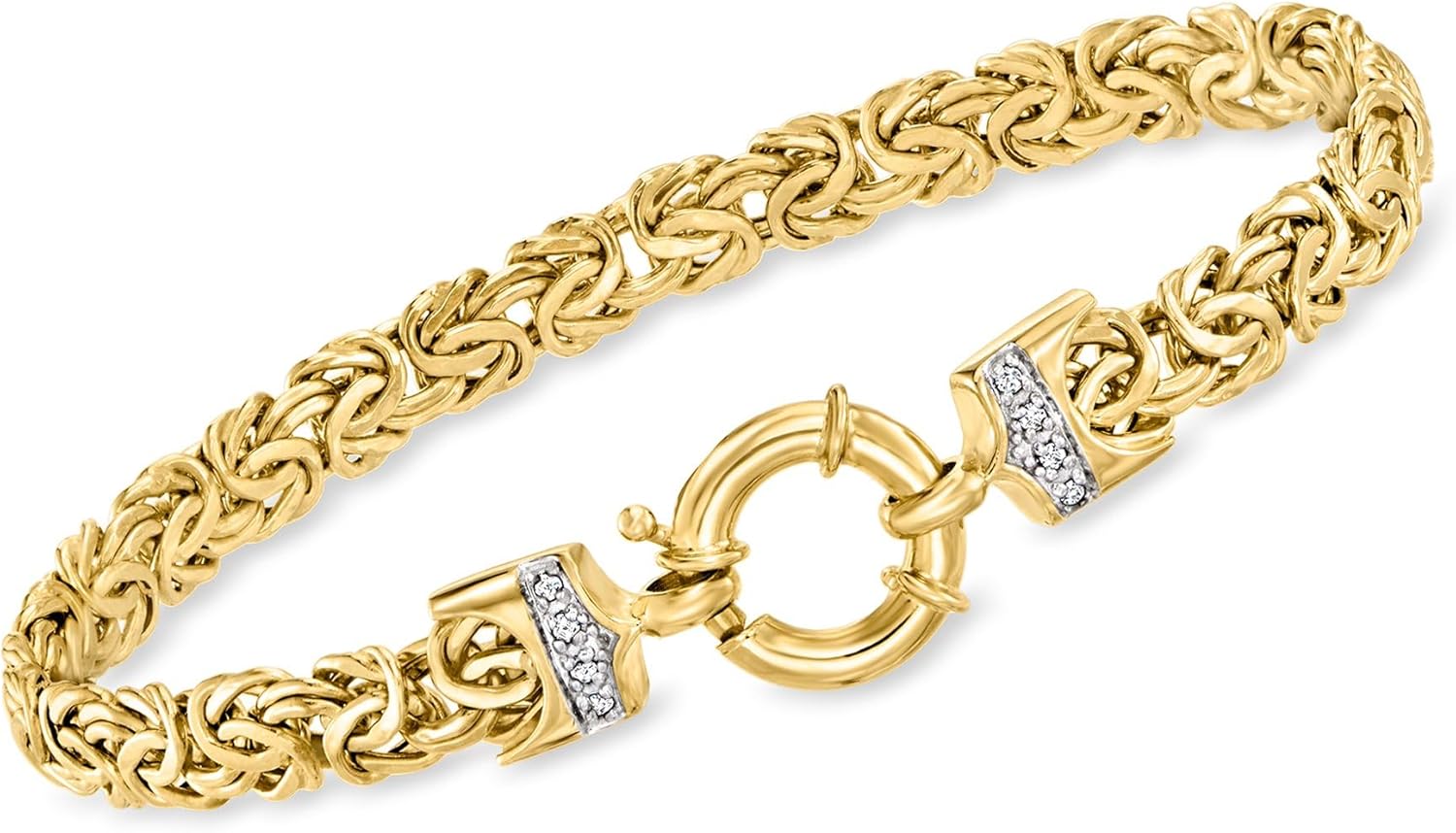Ross-Simons 14kt Yellow Gold Byzantine Bracelet With Diamonds
