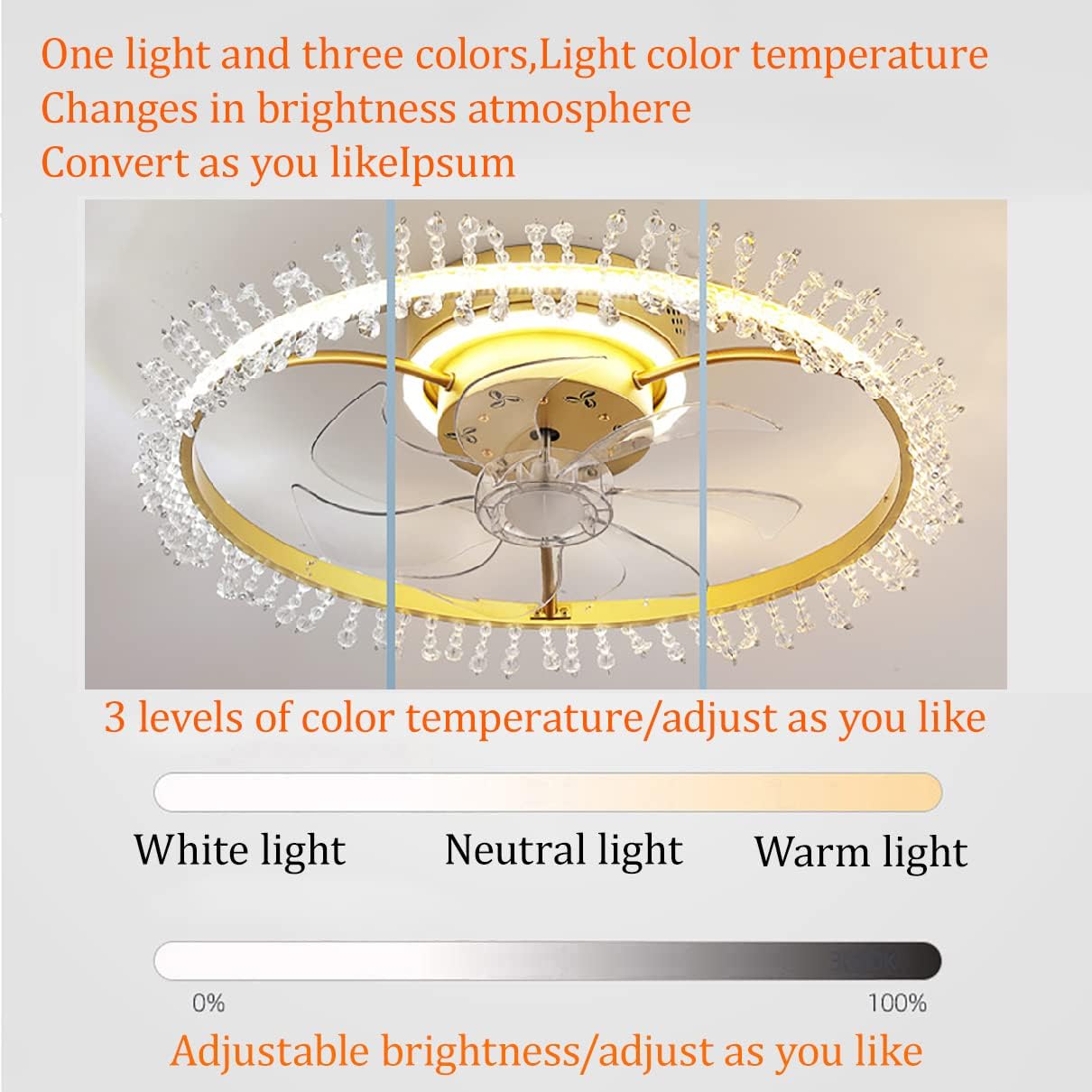 YUEGOO Ceiling Fans with Lamps,Ceiling Fan with Light and Remote Control Reversible Mute 6 Speeds Fan Lights Bedroom Led Dimmable Crystal Fan Ceiling Light with Timer Modern Living Room