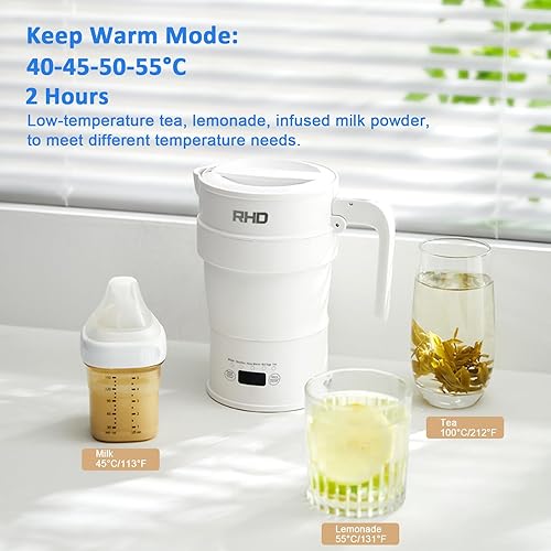 Miniatura 5 de Hervidor eléctrico plegable de viaje, hervidor de agua caliente de 23.7 fl oz con panel multifuncional, hervidor de agua hirviendo pequeño plegable