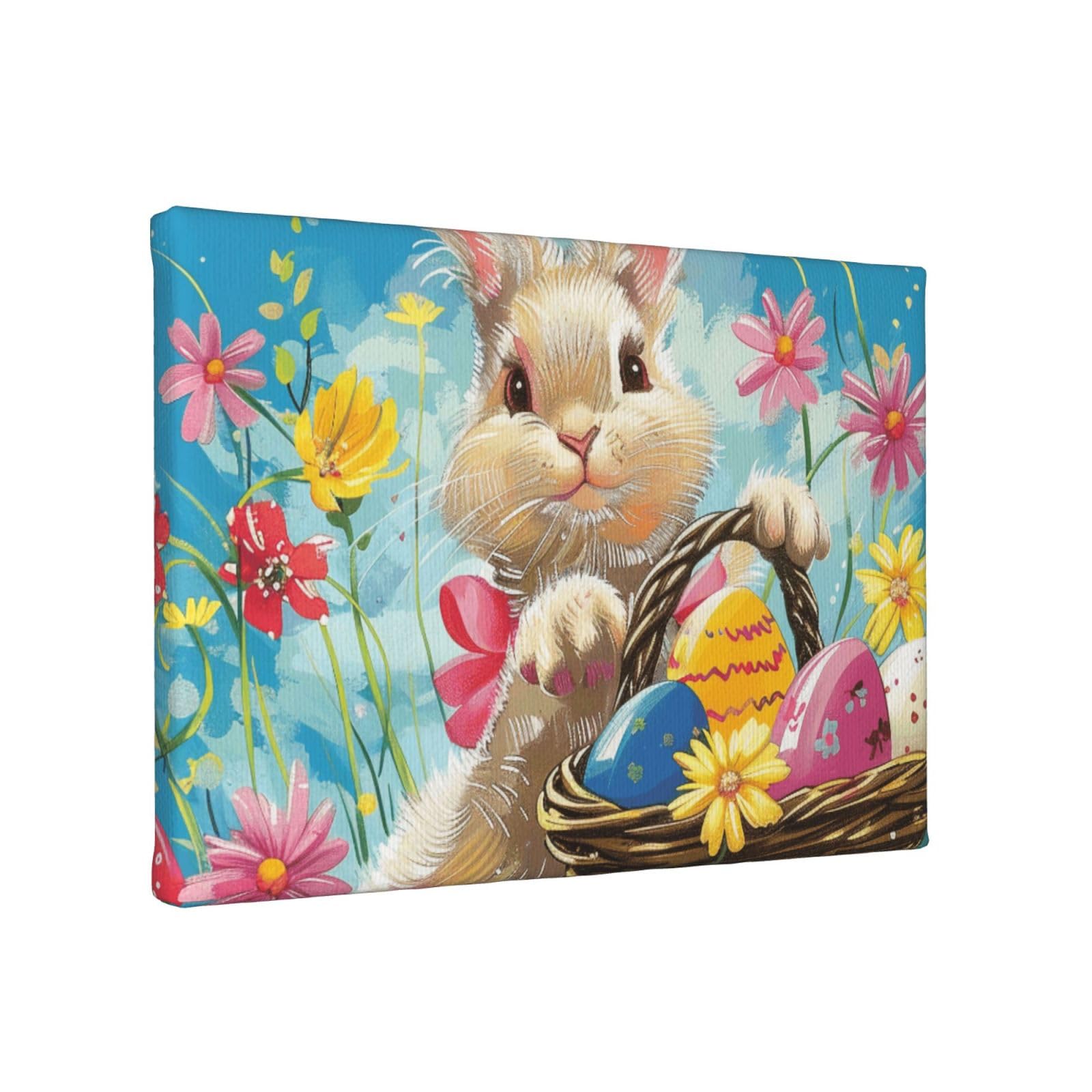 YKLJG Spring Happy Festival Holiday Printed Wall Art Canvas Painting 30x20 CM Wooden Framed Picture Painting Artwork Prints for Bedroom Kitchen Home Office Decor
