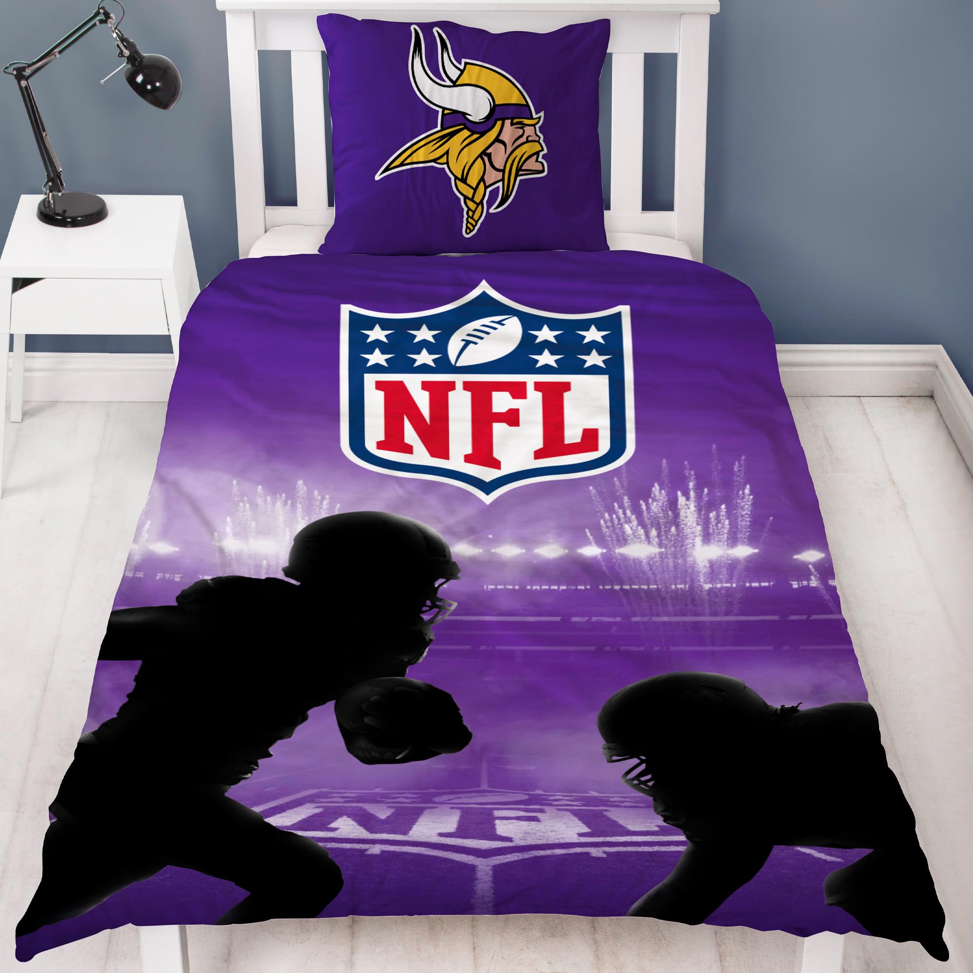 NFL Minnesota Vikings - Juego de cama (135 x 200 cm y 80 x 80 cm, 100% algodón, con cremallera, tamaño alemán)
