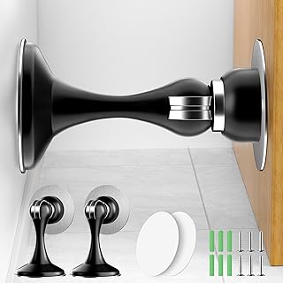 2 Pack Magnetic Door Stoppers, Stainless Steel Magnetic Door Stop, Wall & Floor Mounting No Drilling Door Stop with 3D Adhesive Tapes Keep Door Open, Black