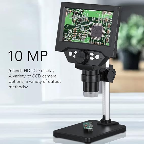 LCD Microscope, Computer Connection USB 10MP Adjustable Brightness 5.5inch LCD Coin Microscope for Fine Engraving