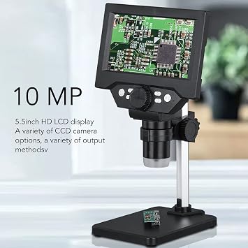 LCD Microscope, Computer Connection USB 10MP Adjustable Brightness 5.5inch LCD Coin Microscope for Fine Engraving